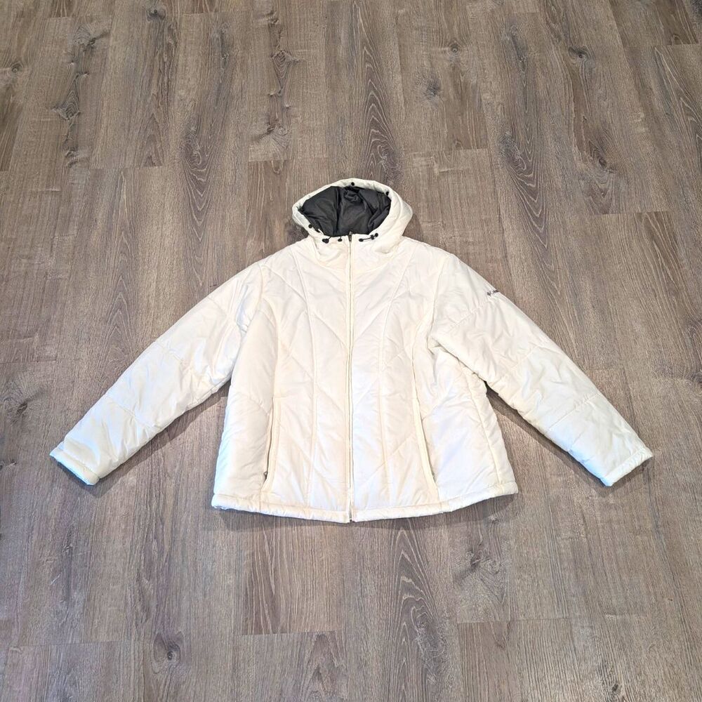 Columbia Women's White Hooded Full Zip Quilted Puffer Jacket 1X